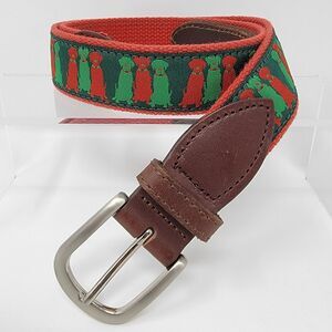 Belted Cow Company Three Labs Leather Tab Belt 32 Waist Size 30/31 Red Green